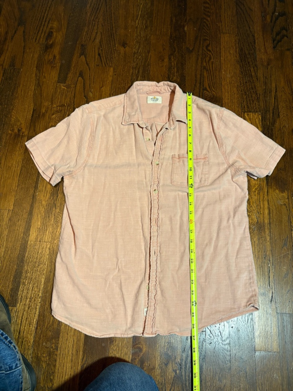 Marine Layer Men's Short-Sleeve Button-Down Shirt in Light Pink/Orange